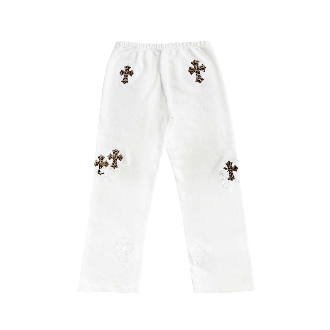 Chrome Hearts Leopard Cross Patch White Sweatpants