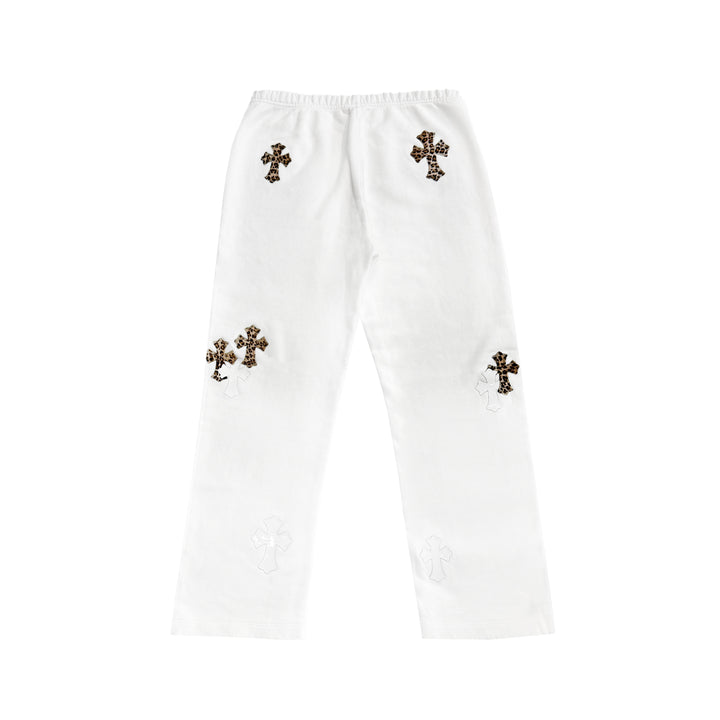 Chrome Hearts Leopard Cross Patch White Sweatpants