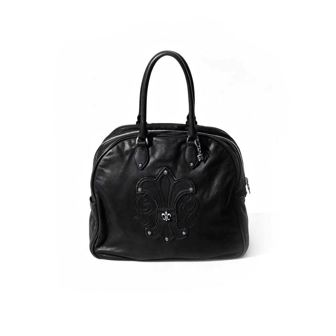 Chrome Hearts Flare Patch Destroy Leather Black Gym Bag