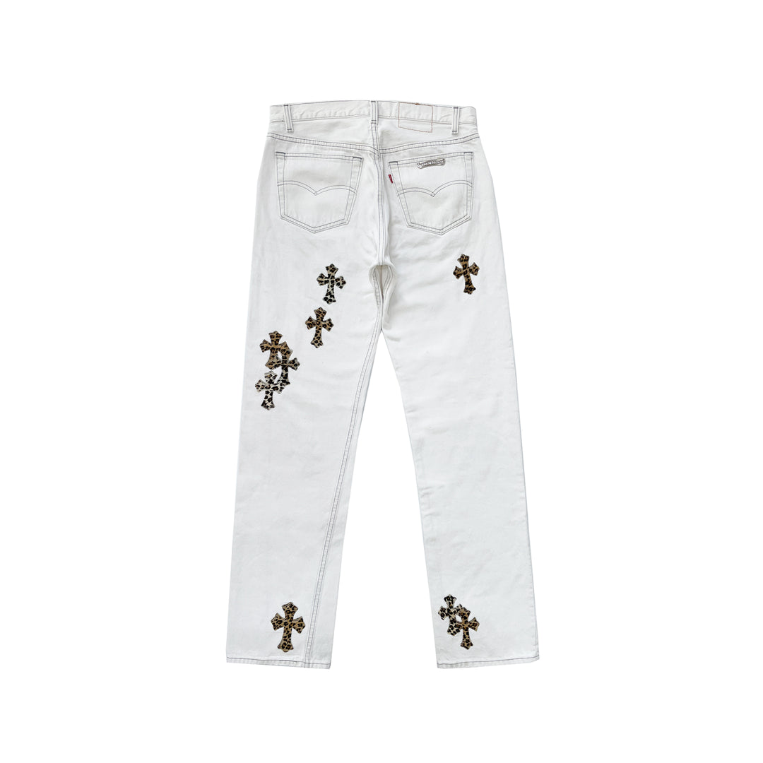 Chrome Hearts Levi's 501 Leopard Pony Hair Cross Patch Denim Jeans