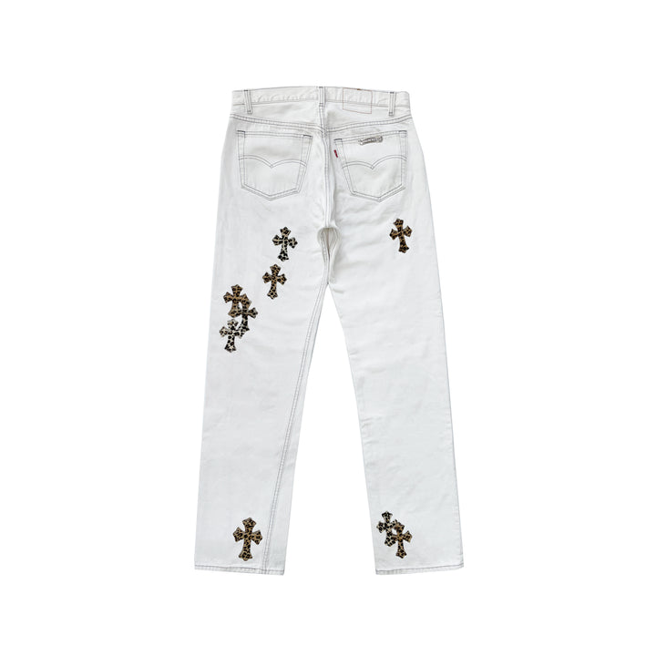 Chrome Hearts Levi's 501 Leopard Pony Hair Cross Patch Denim Jeans