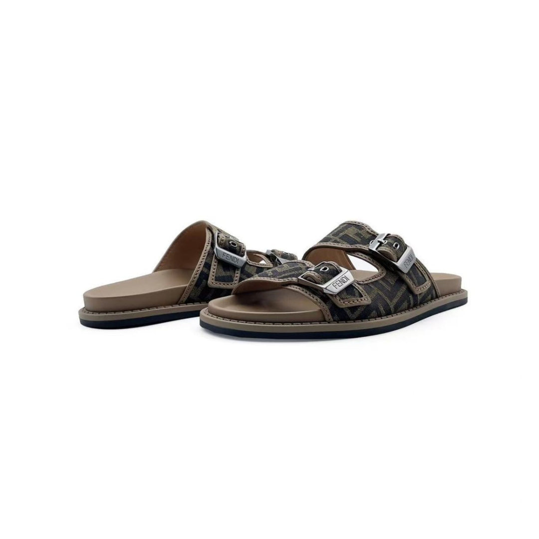 Fendi FF Leather Jacquard Sandals - SHENGLI ROAD MARKET