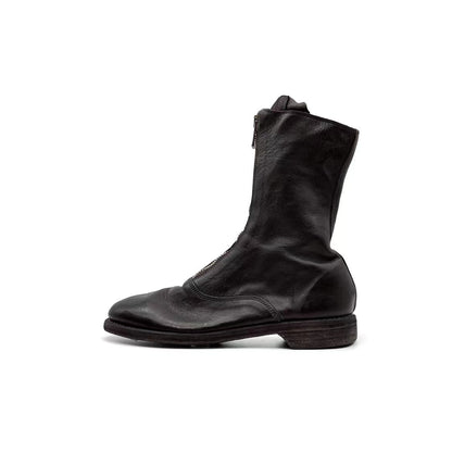GUIDI 310 Dark Brown Soft Horse Grain Front Zip Women's Leather Boots - SHENGLI ROAD MARKET