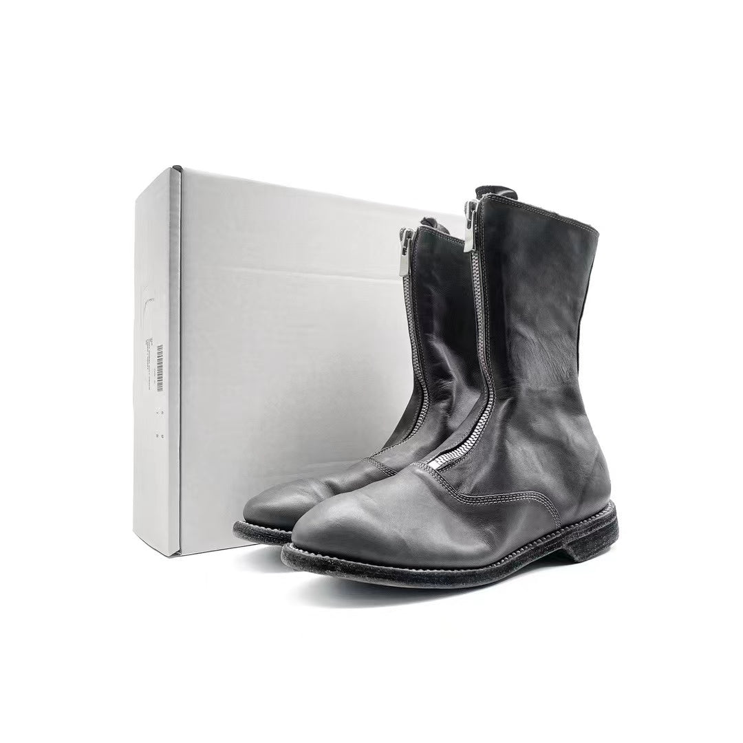 GUIDI 310 Grey Soft Horse Grain Front Zip Women's Leather Boots - SHENGLI ROAD MARKET
