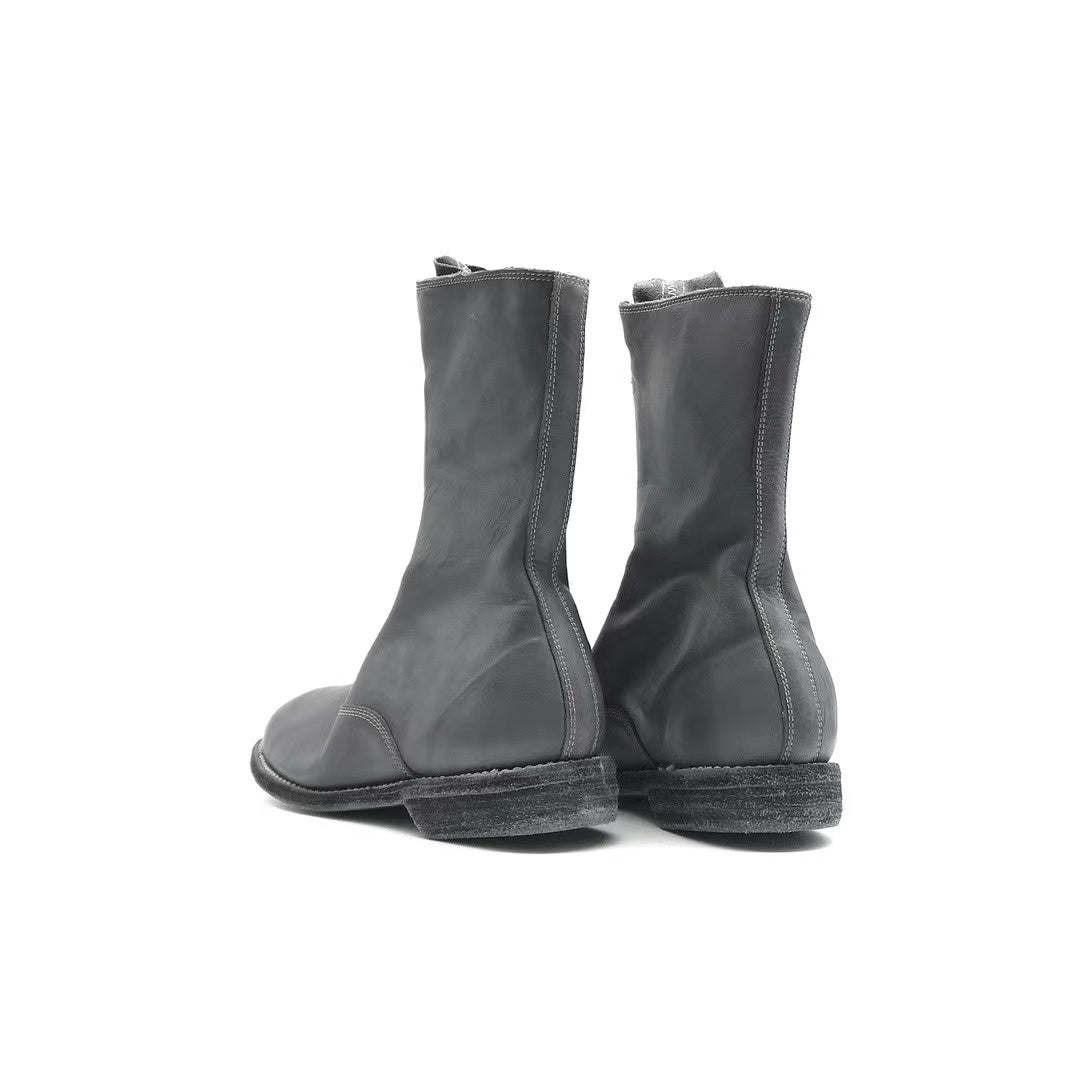 GUIDI 310 Grey Soft Horse Grain Front Zip Women's Leather Boots - SHENGLI ROAD MARKET