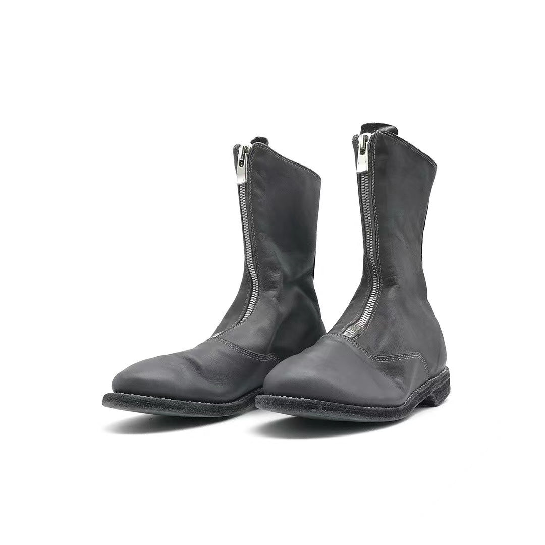 GUIDI 310 Grey Soft Horse Grain Front Zip Women's Leather Boots - SHENGLI ROAD MARKET