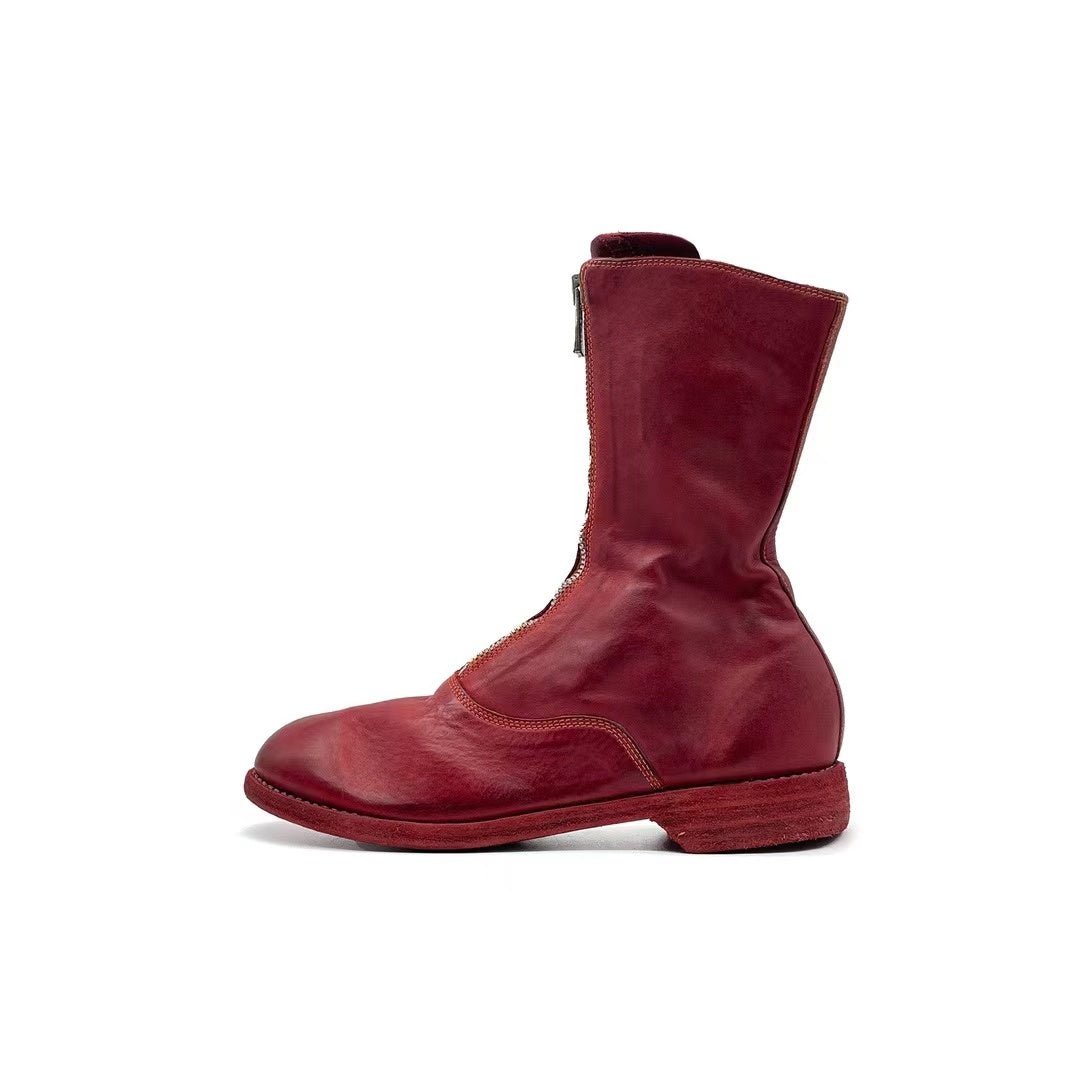 GUIDI 310 Red Soft Horse Grain Front Zip Women's Leather Boots - SHENGLI ROAD MARKET