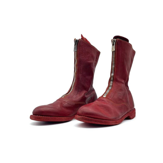 GUIDI 310 Red Soft Horse Grain Front Zip Women's Leather Boots - SHENGLI ROAD MARKET