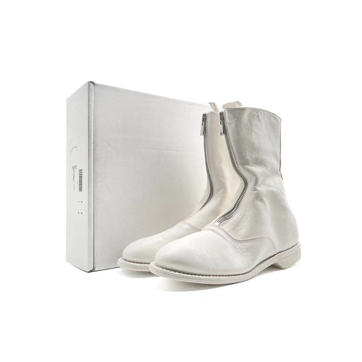 GUIDI 310 White Soft Horse Grain Front Zip Women's Leather Boots - SHENGLI ROAD MARKET