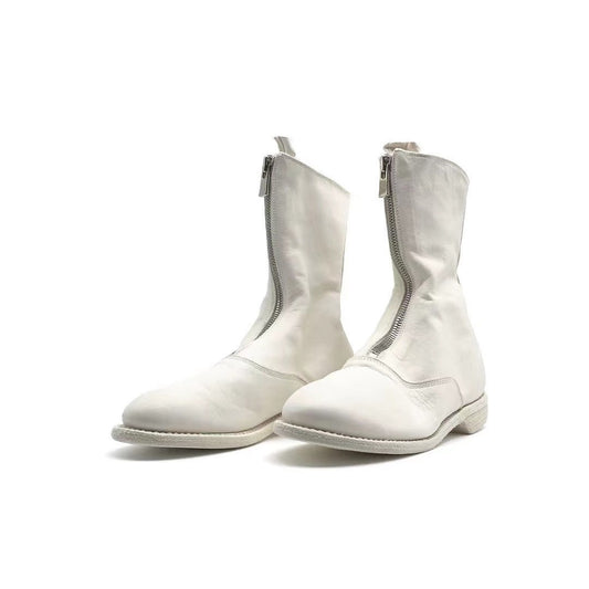 GUIDI 310 White Soft Horse Grain Front Zip Women's Leather Boots - SHENGLI ROAD MARKET