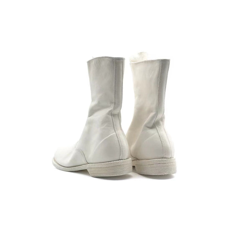 GUIDI 310 White Soft Horse Grain Front Zip Women's Leather Boots - SHENGLI ROAD MARKET