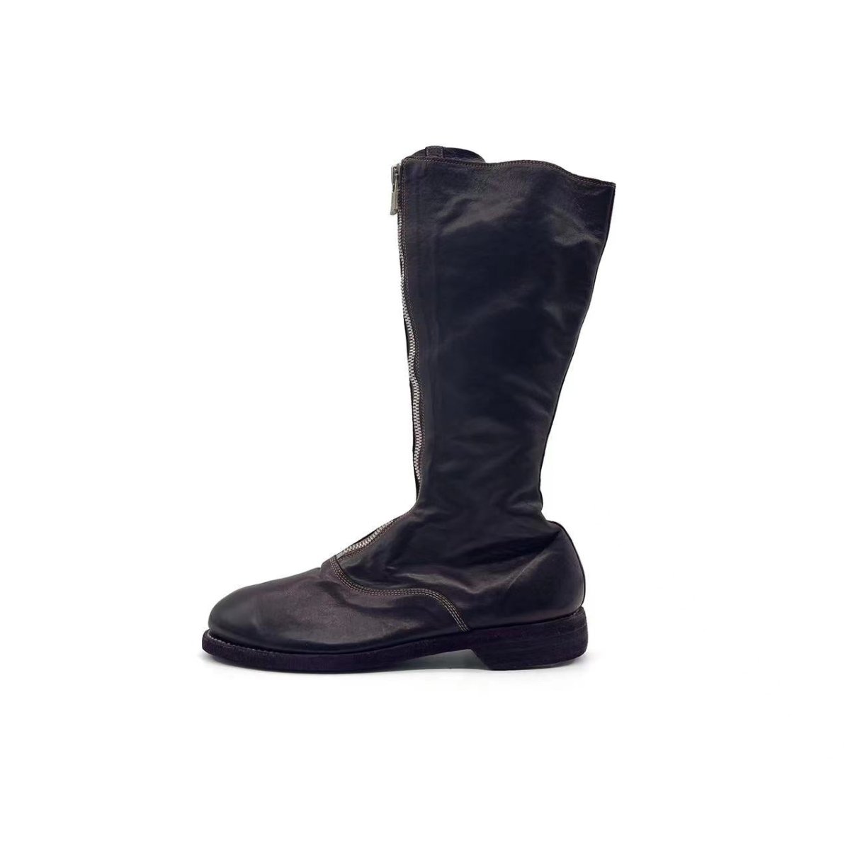 GUIDI 410 Dark Brown Soft Horse Grain Front Zip Women's Leather Boots - SHENGLI ROAD MARKET