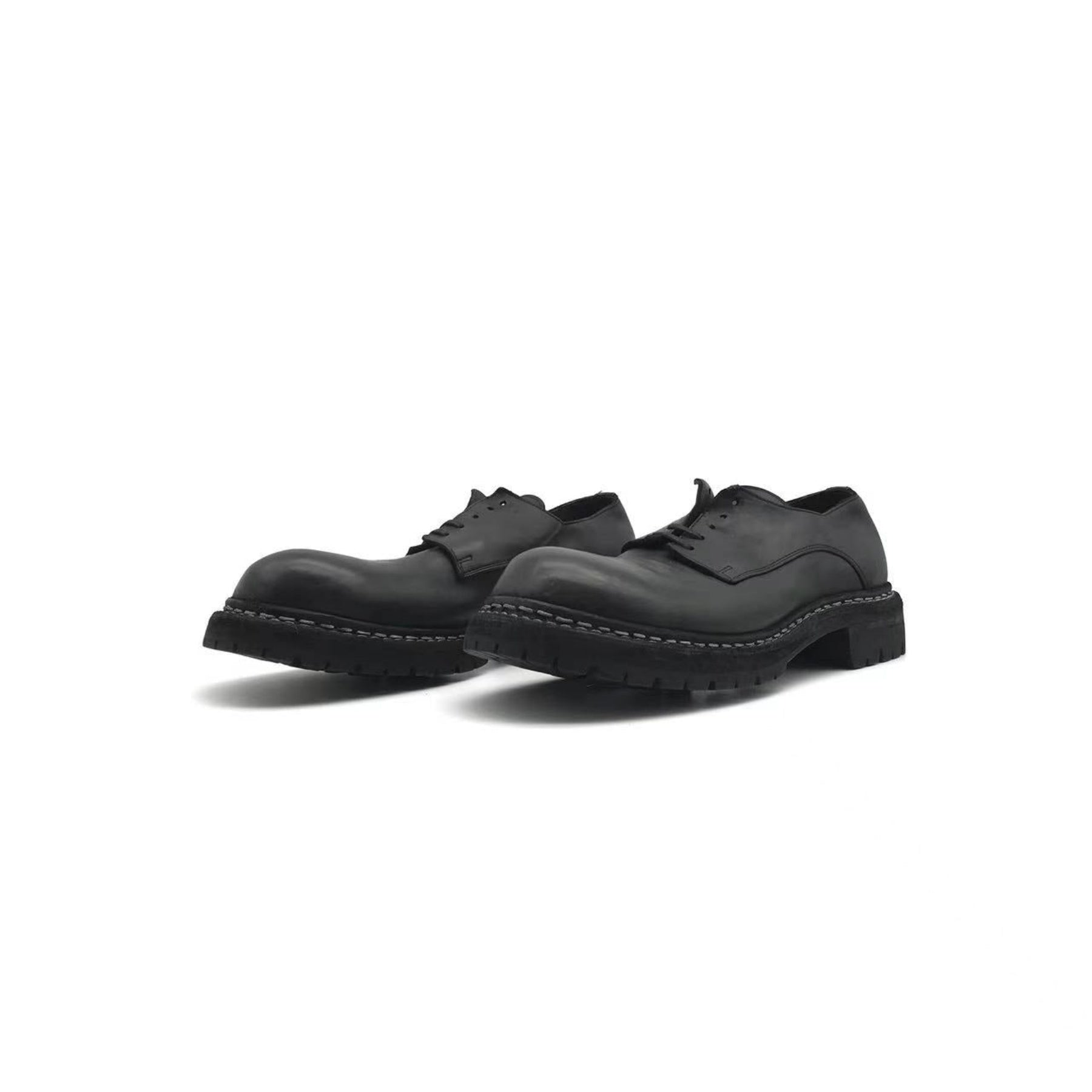 GUIDI Black GR02V Horse Full Grain Leather Derby Shoes -SRM