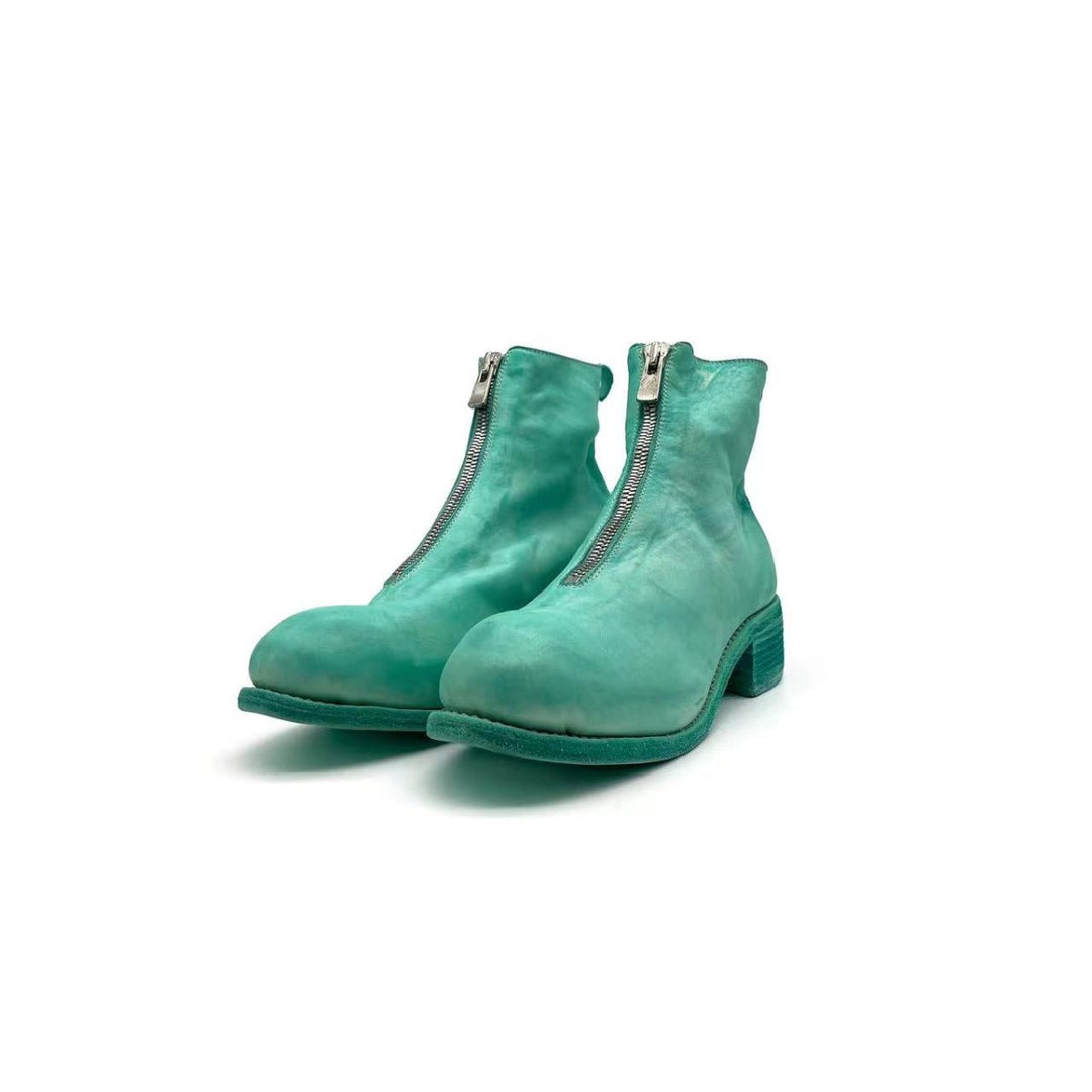 GUIDI Green Soft Horse Grain PL1 Front Zip Leather Women's Boots - SHENGLI ROAD MARKET