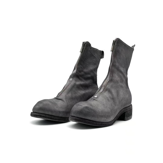 GUIDI PL2 Grey Horse Full Grain Front Zip Women's Leather Boots - SHENGLI ROAD MARKET