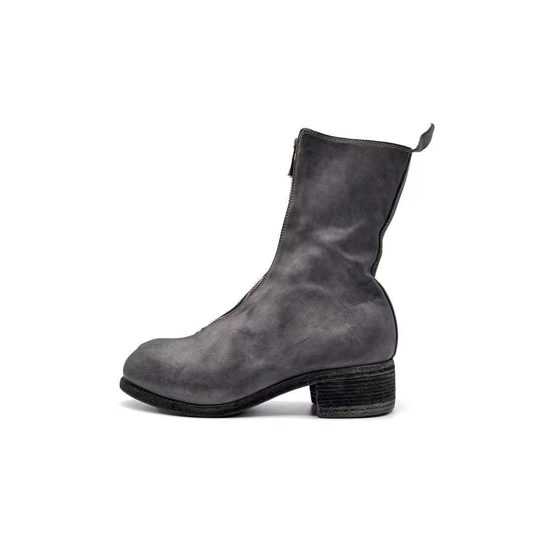 GUIDI PL2 グレー ホース フルグレイン フロント ジップ レザー ブーツ