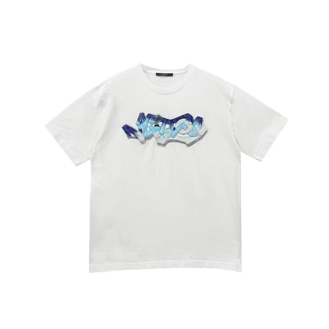 Louis Vuitton Graffiti Embroidered Short Sleeve T-Shirt - SHENGLI ROAD MARKET