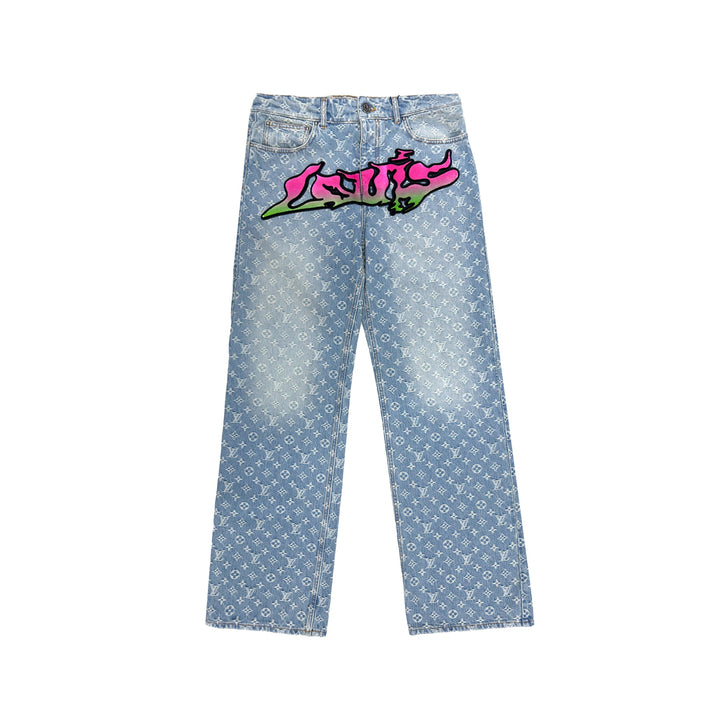 Louis Vuitton Graffiti Monogram Baggy Denim Jeans - SHENGLI ROAD MARKET