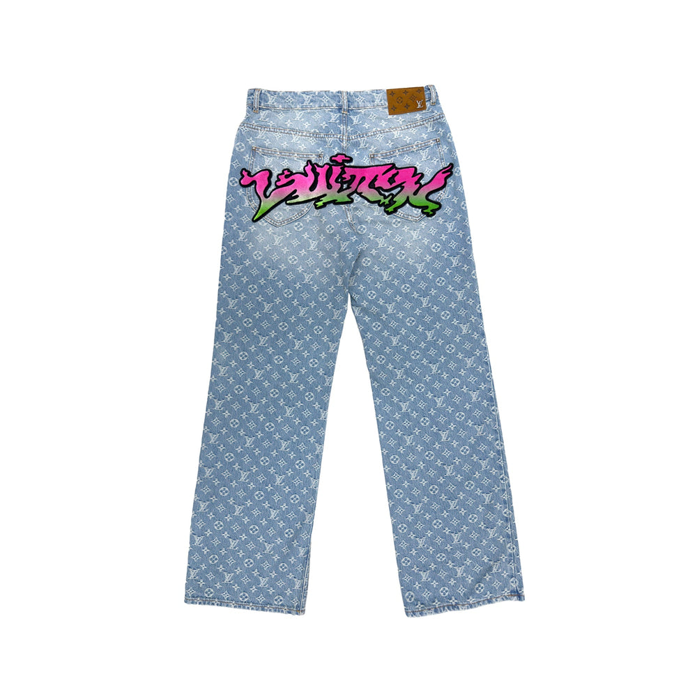 Louis Vuitton Graffiti Monogram Baggy Denim Jeans - SHENGLI ROAD MARKET