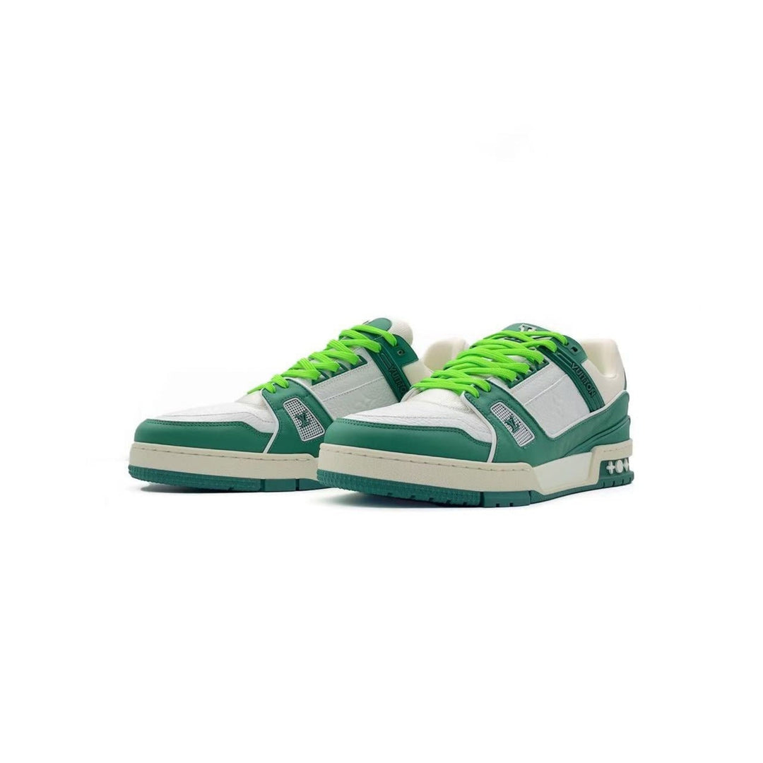 Louis Vuitton Green & White Leather Trainer Sneakers - SHENGLI ROAD MARKET