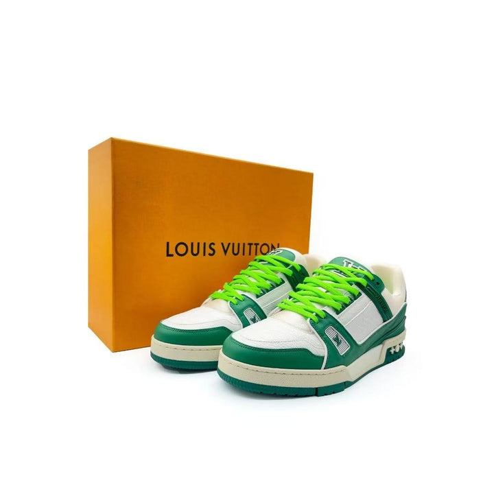 Louis Vuitton Green & White Leather Trainer Sneakers - SHENGLI ROAD MARKET
