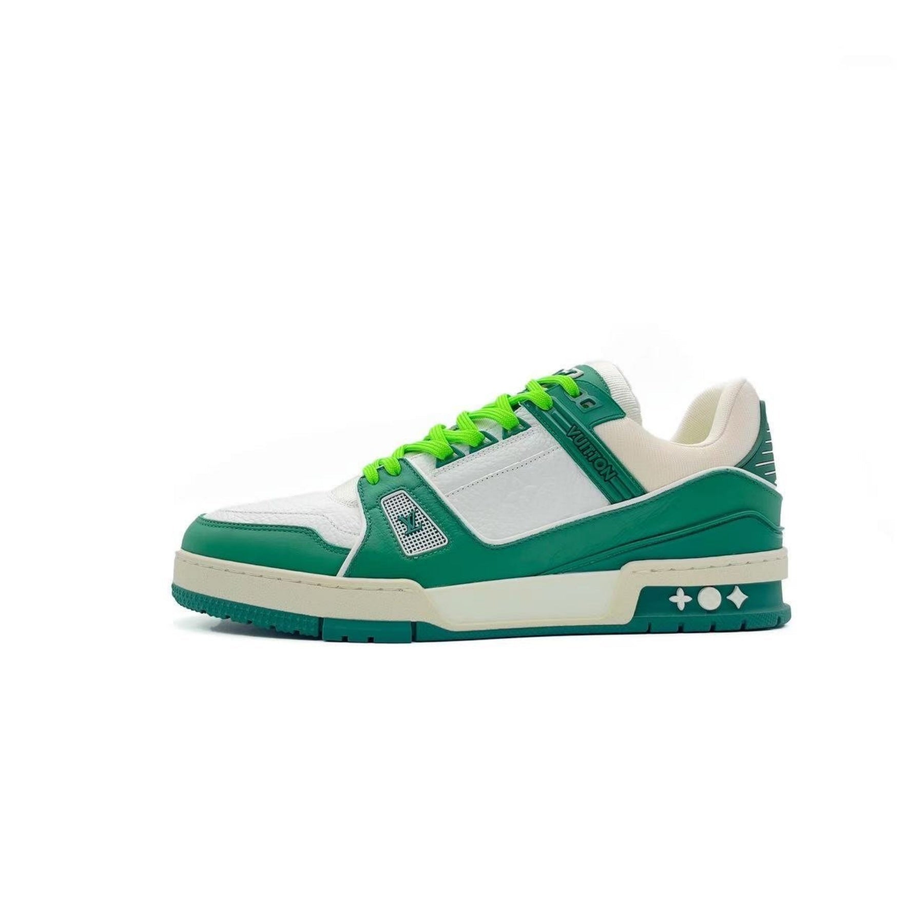 Louis Vuitton Green & White Leather Trainer Sneakers - SRM