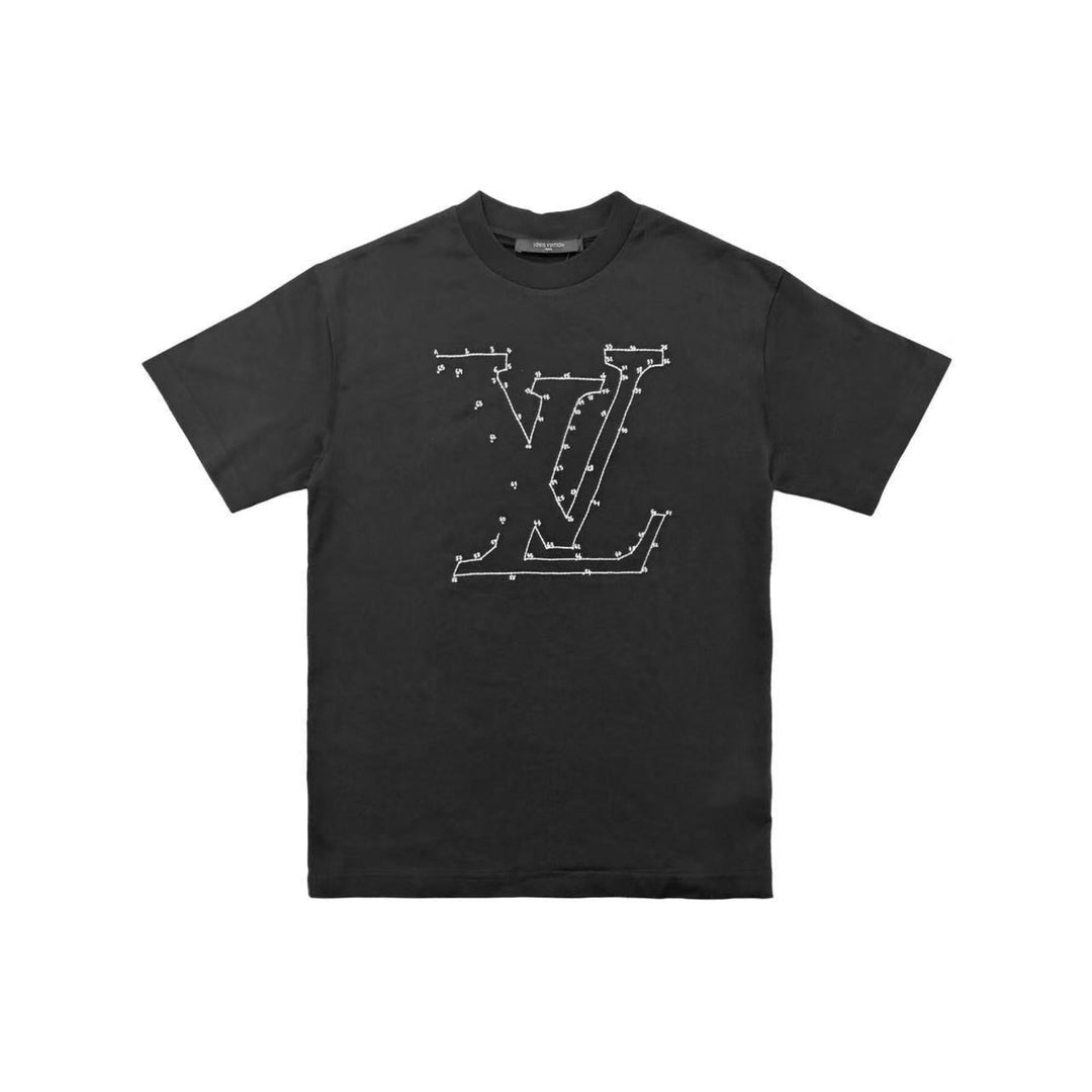 Louis Vuitton Stitched Embroidered Black Short Sleeve T-Shirt - SHENGLI ROAD MARKET