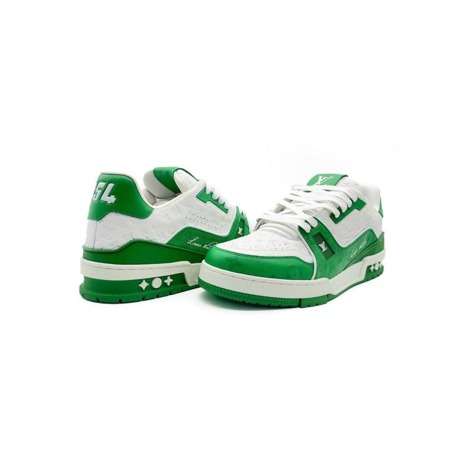 Louis Vuitton Trainer #54 Signature White & Green Sneakers - SRM
