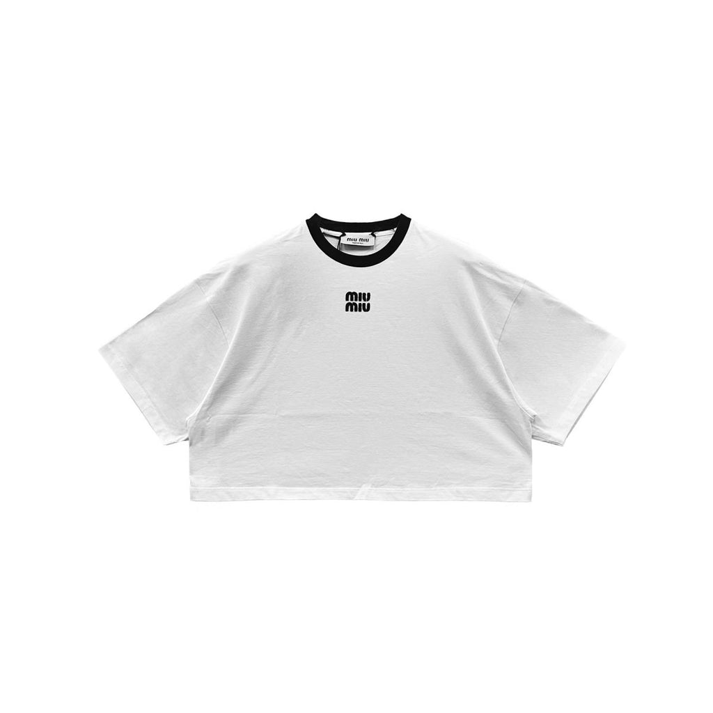 Miu Miu Embroidered-Logo Cotton T-Shirt - F0028 Pink
