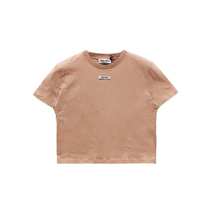 Miu Miu Mini Letter Label Embroidery Logo Short Sleeve T - Shirt - SHENGLI ROAD MARKET