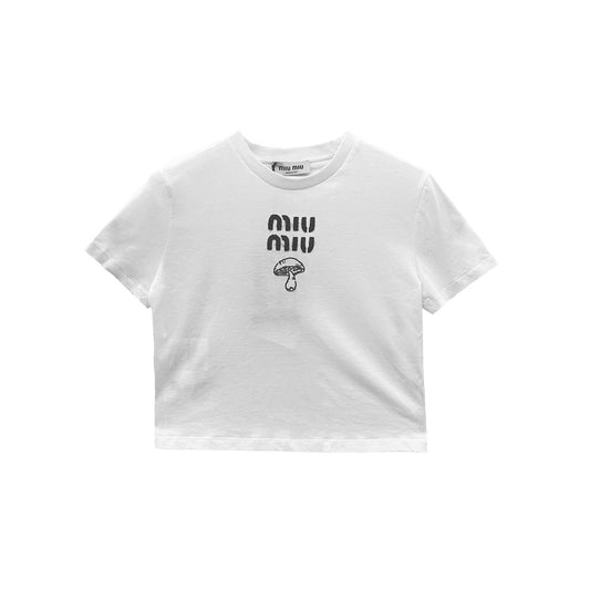 Miu Miu Mushroom Letter Embroidery Logo Short Sleeve T - Shirt - SHENGLI ROAD MARKET