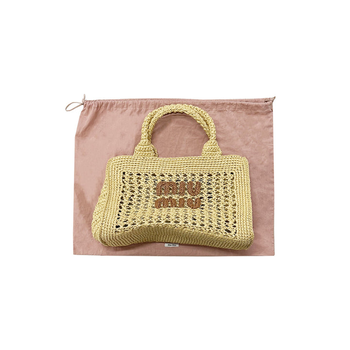 Miu Miu Raffia - Effect Woven Beige HandBag - SHENGLI ROAD MARKET