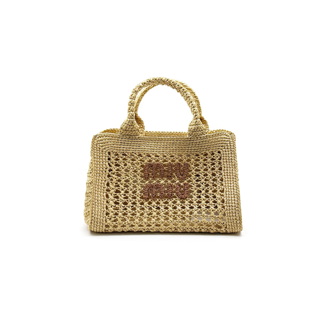 Miu Miu Raffia - Effect Woven Beige HandBag - SHENGLI ROAD MARKET