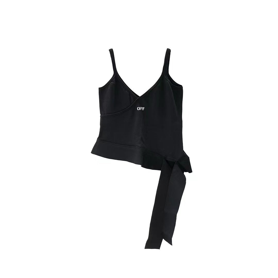 Off White OW Balck Jersey Volant Tank Top - SHENGLI ROAD MARKET