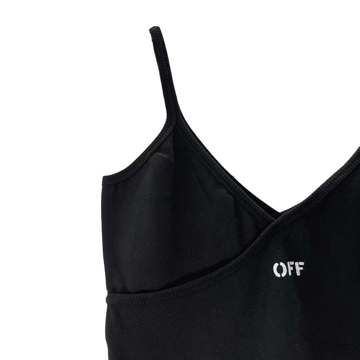 Off White OW Balck Jersey Volant Tank Top - SHENGLI ROAD MARKET