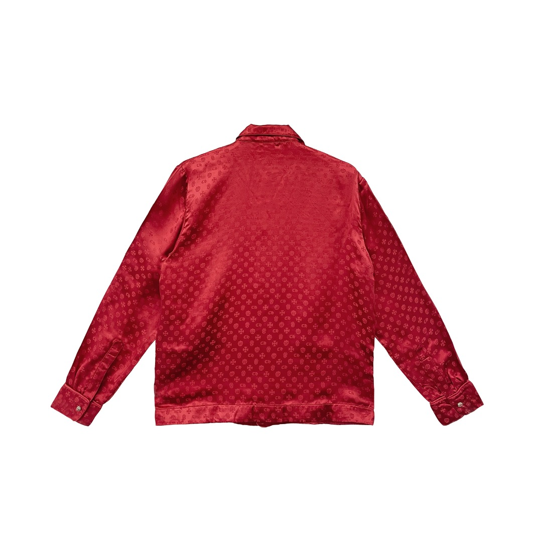Chrome Hearts Cross Pattern Red Silk Pajama Set Nightgown