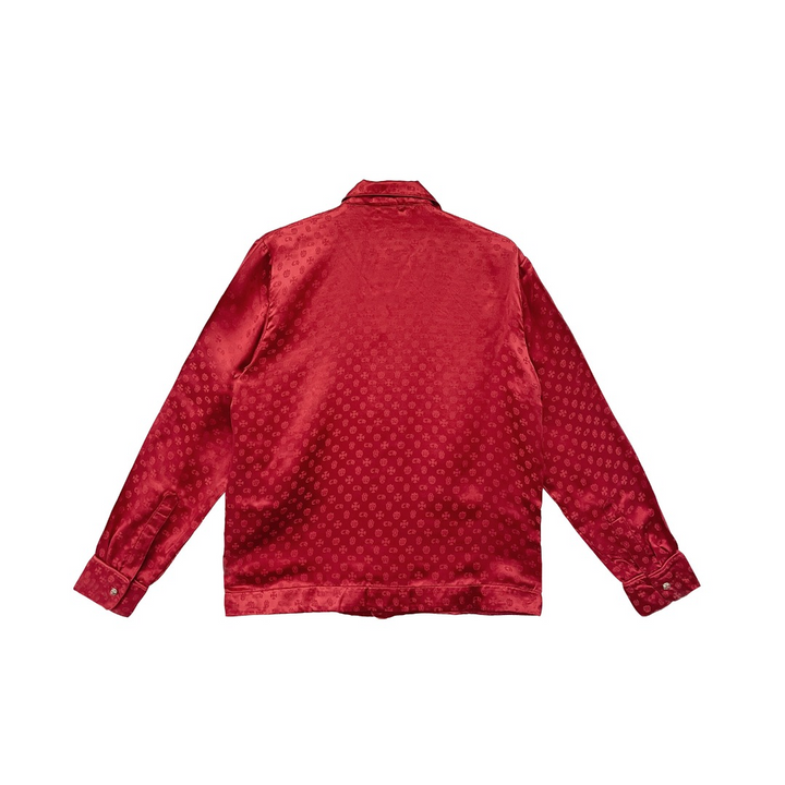 Chrome Hearts Cross Pattern Red Silk Pajama Set Nightgown