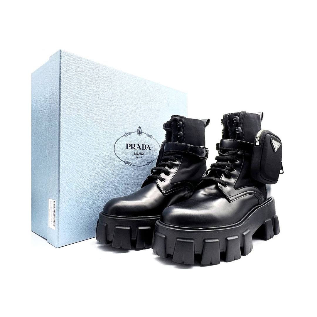 Prada Spliced Lace Up Martin Boots - SHENGLI ROAD MARKET