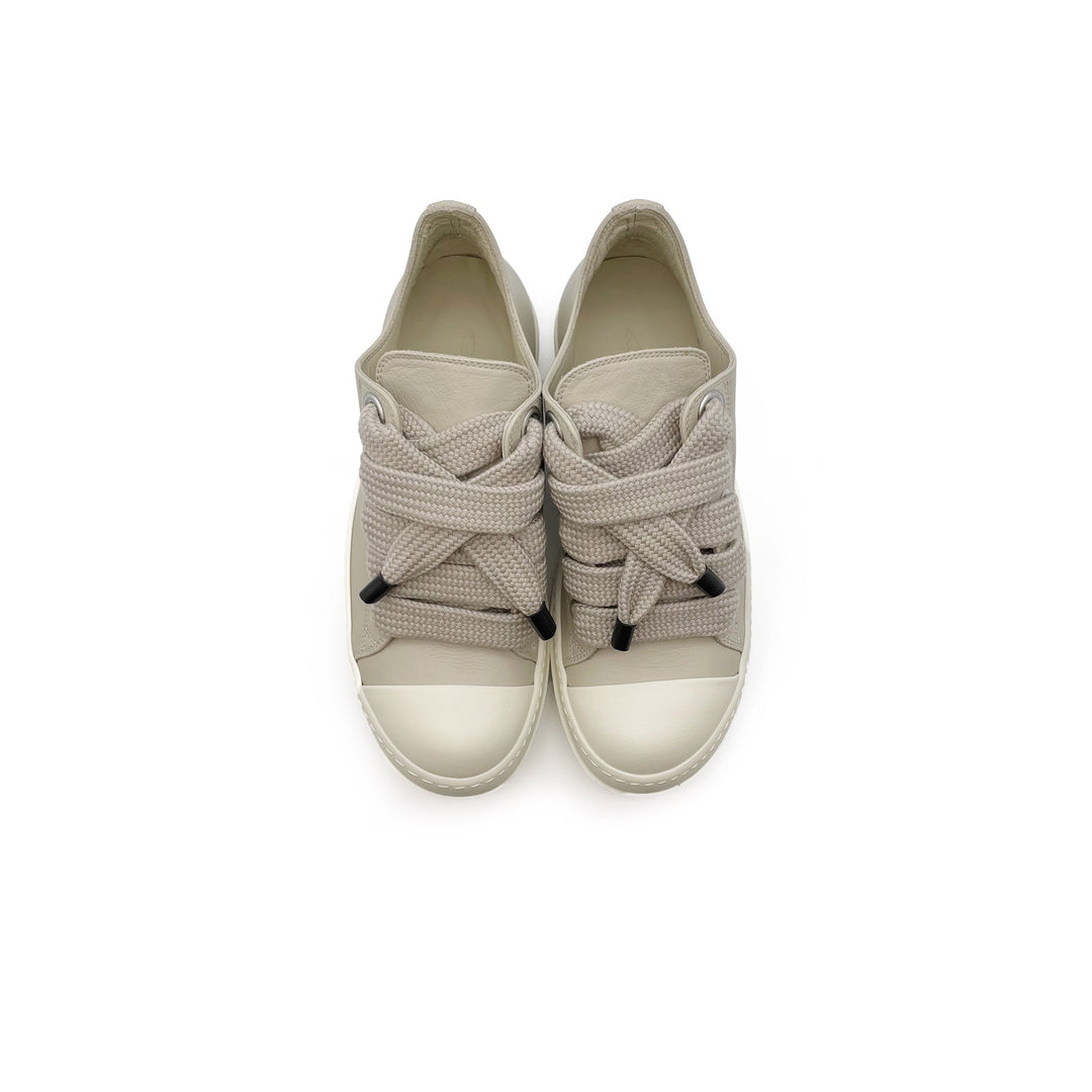RICK OWENS Beige Jumbolace Leather Low Top Sneaker - SHENGLI ROAD MARKET