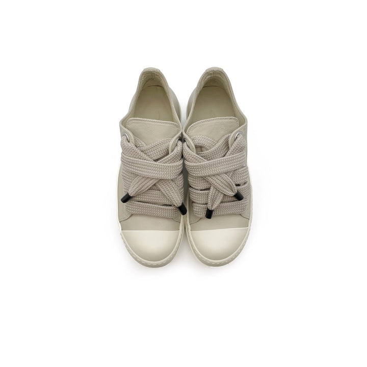 RICK OWENS Beige Jumbolace Leather Low Top Sneaker - SHENGLI ROAD MARKET