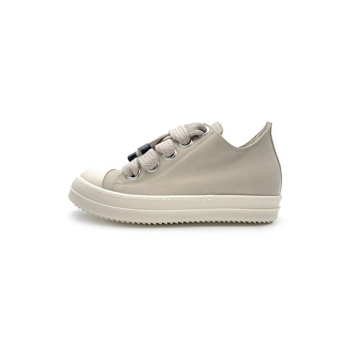 RICK OWENS Beige Jumbolace Leather Low Top Sneaker - SHENGLI ROAD MARKET