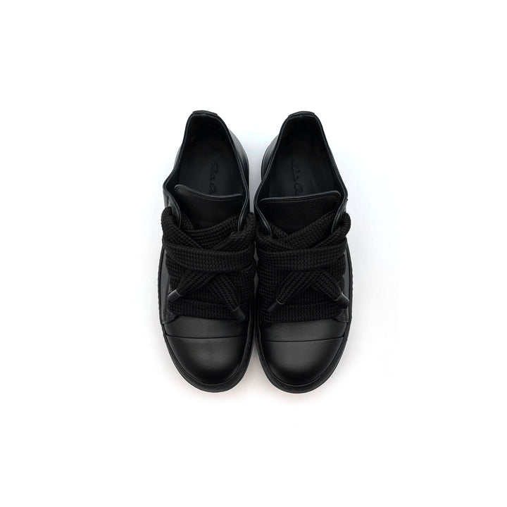 RICK OWENS Black Jumbo Laced Leather Low Top Sneaker - SHENGLI ROAD MARKET
