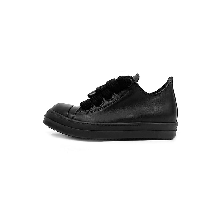 RICK OWENS Black Jumbo Laced Leather Low Top Sneaker - SHENGLI ROAD MARKET