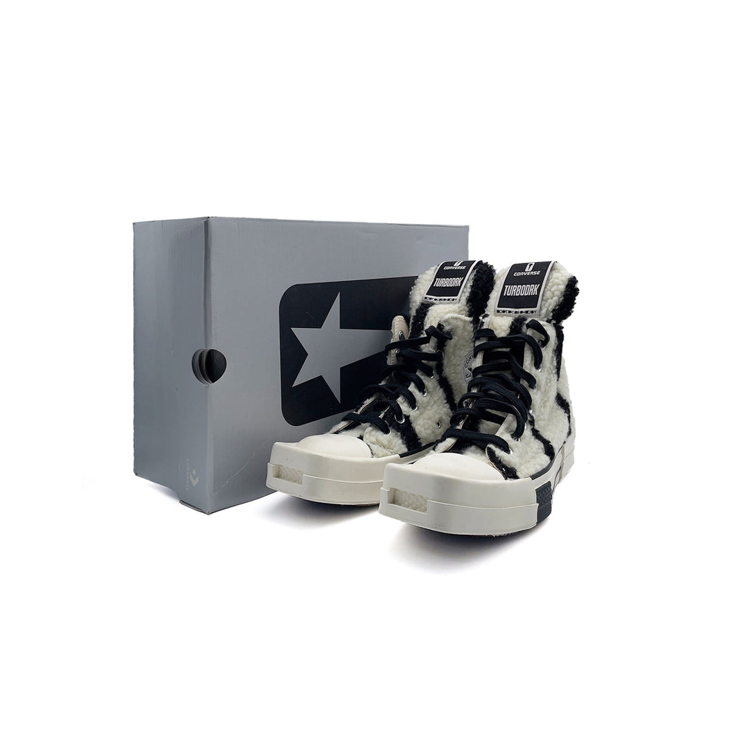 Rick Owens DRKSHDW Black and White Shearling High-Top Sneakers - SHENGLI ROAD MARKET