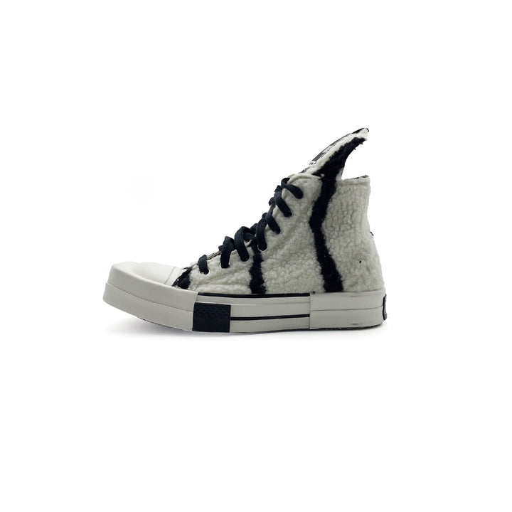 Rick Owens DRKSHDW Black and White Shearling High-Top Sneakers - SHENGLI ROAD MARKET