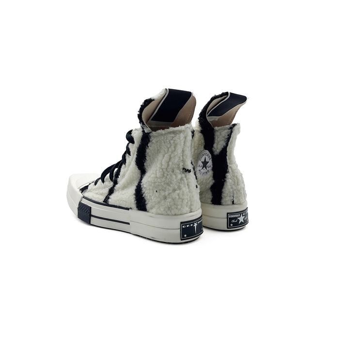 Rick Owens DRKSHDW Black and White Shearling High-Top Sneakers - SHENGLI ROAD MARKET