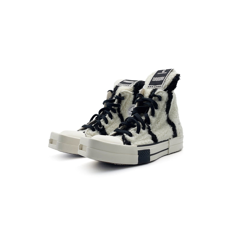 Rick Owens DRKSHDW Black and White Shearling High-Top Sneakers - SHENGLI ROAD MARKET