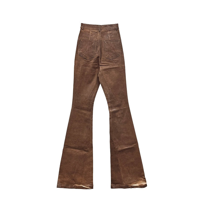 RICK OWENS DRKSHDW SS24 Lido Bolan Bootcut In Henna Brown Overdyed Foil Stretch Denim - SHENGLI ROAD MARKET