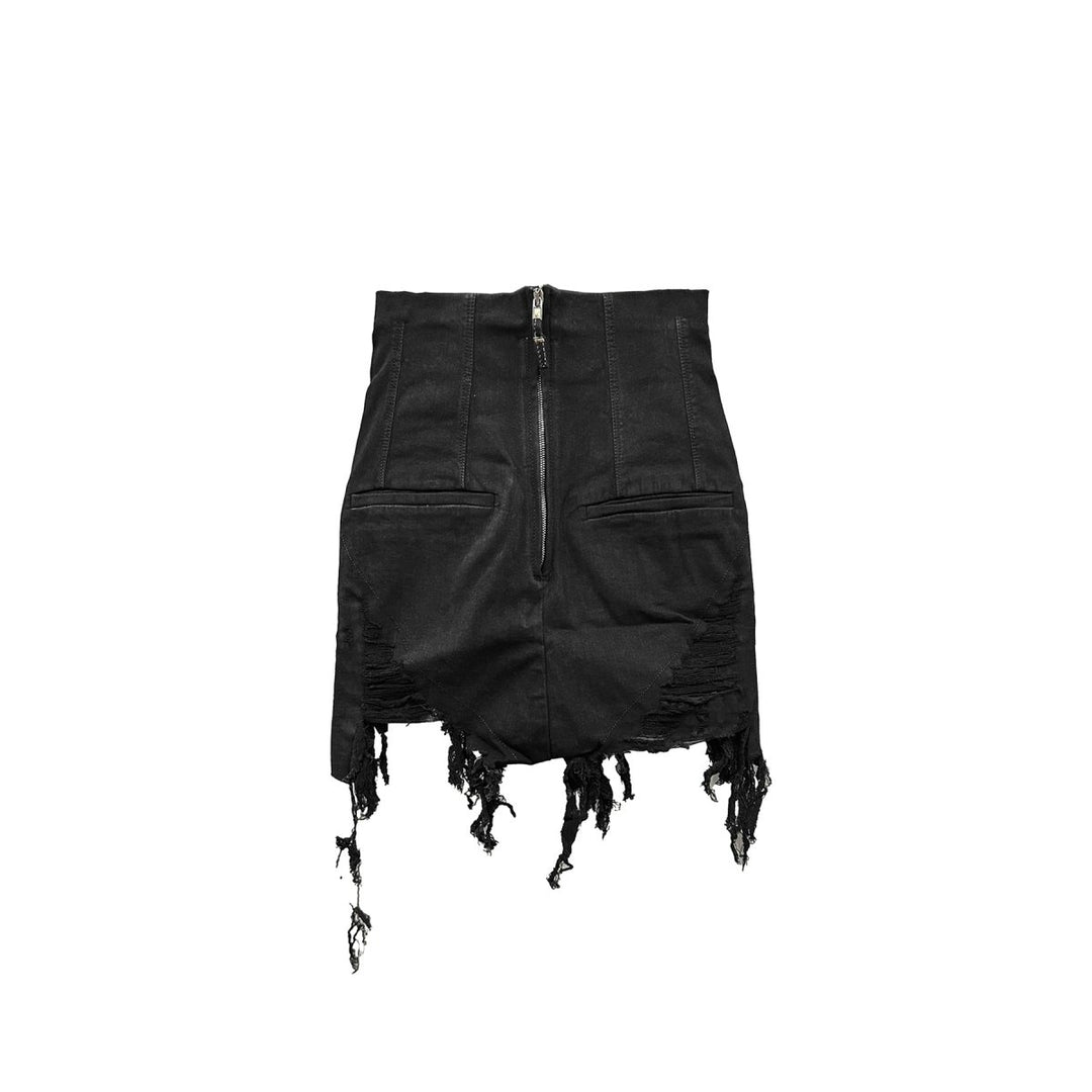 RICK OWENS DRKSHDW SS24 Lido Dirt Cutoffs In Black Blackety Stretch Denim Shorts - SHENGLI ROAD MARKET