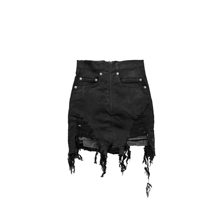 RICK OWENS DRKSHDW SS24 Lido Dirt Cutoffs In Black Blackety Stretch Denim Shorts - SHENGLI ROAD MARKET